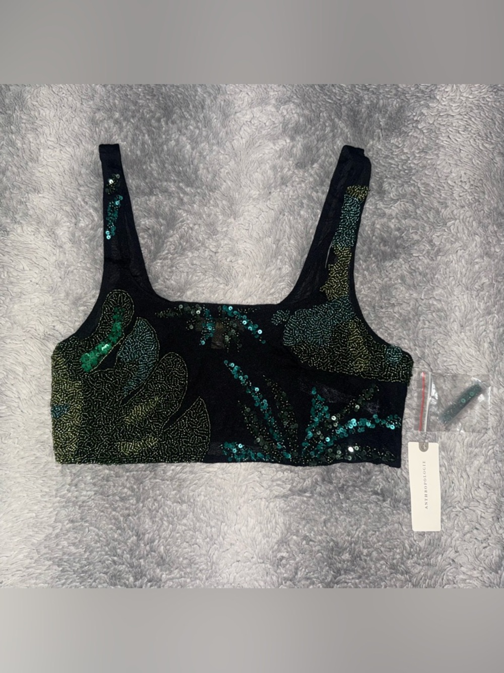 ANTHROPOLOGIE CELANDINE BEADED MESH CROP TOP IN BLACK - Picture 2 of 9